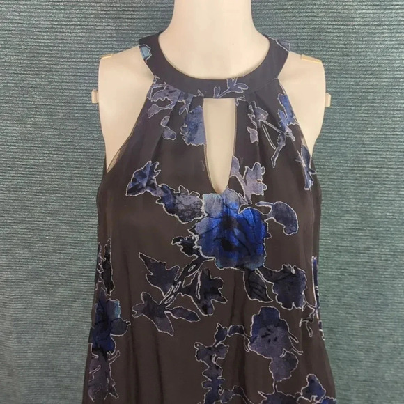 As U Wish Gigi Trapeze Swing Dress, Burned Out Velvet Blue On Black - Picture 4 of 14